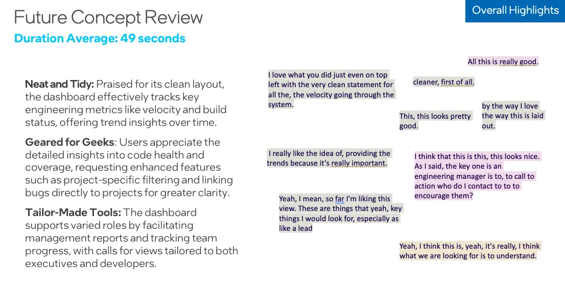 snip of a report sharing out the overall highlights of the testing results