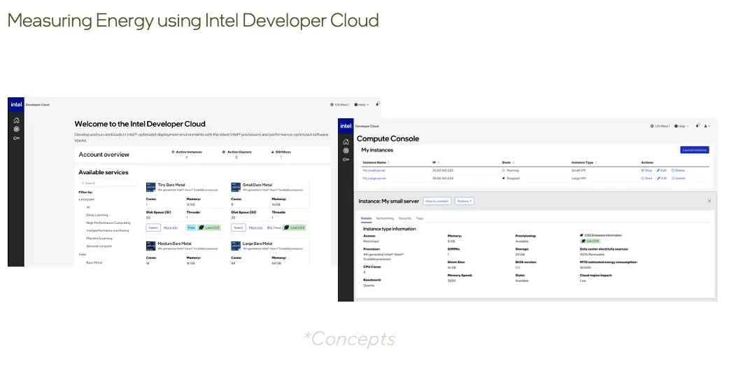 screen design concepts for incorporating green features into a developer cloud